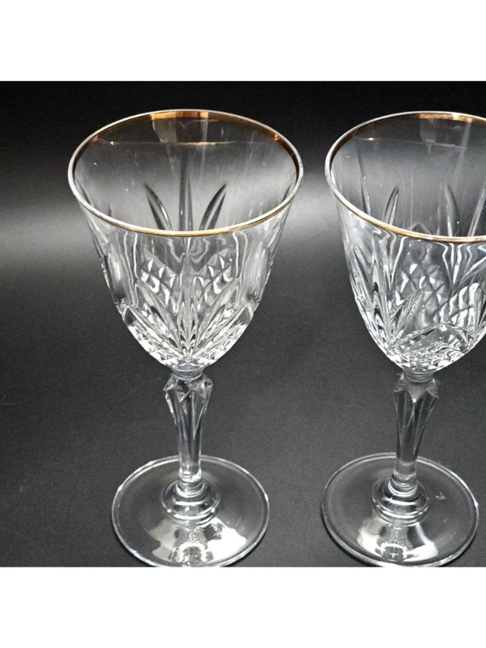 2 Cristal de Flandre Salzburg Gold Wine Glasses 6.5" cut crystal 1990s France vi - Picture 2 of 8